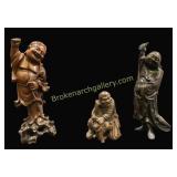 Three Chinese Carved Wood Figures
