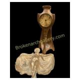 Cast Brass Tray, Art Nouveau Clock