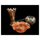 Three Pieces Carnival Glass