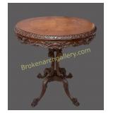 Victorian Style Carved & Inlaid Parlor Table