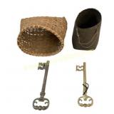 Two Vintage Keys with Woven Baskets