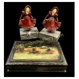 Russian Fedoskino Trinket Box, Pair Bookends