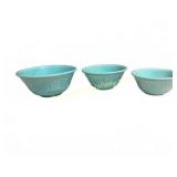 Three Blue Mixing Bowls, Largest 9.5 x