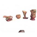 4 Roseville Pottery Vases and Bowl, 7"