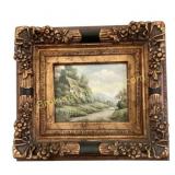 Framed Cottage Landscape Oil Painting