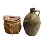 Wicker Basket and Stoneware Jug Set