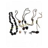 Bolo Ties, Bead Necklace, and Pins