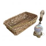 Wicker Basket and Floral Table Lamp
