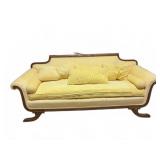 Carved Classical Sofa with Yellow Upholstery