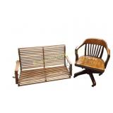 Wooden Swivel Chair and Porch Swing