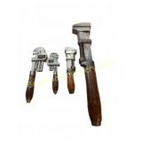 3 Vintage Wood Handle Pipe Wrenches
