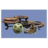Asian Wood Stands, Soapstone Carvings