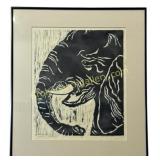 Framed Elephant Woodcut