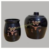 Frankoma Pottery Black Ranch Canister & Jar