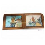 Framed Harbor Oil Paintings, 12 x 15