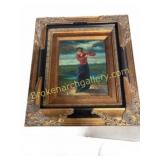 T. Kelly Framed Painting of Woman Golfer 19x