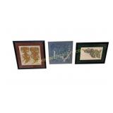 Three Framed Thai Temple Charcoal Rubbings