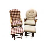 Wood-Framed Glider Chairs with Ottomans