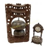 Ornate Clock and Wooden Bell Stand