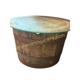 Rustic Oak Wine Barrel Glass Top Coffee Table