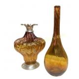 Art Glass Vases With Metal Accents