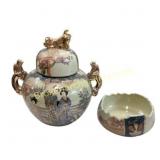 Hand-Painted Royal Satsuma Lidded Jar and Bowl