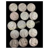 Fifteen Franklin Half Dollar Couns