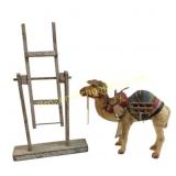 Folk Art Camel Figurine And Ladder Display