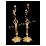 Pair Ornate Brass Candleabra