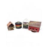 4 Metal and Wood Birdhouses and Tin
