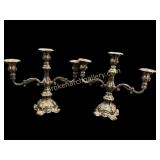 Pair Ornate Silver Plate Candelabra