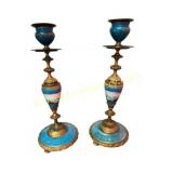 Pair French Sevres Style Porcelain Candlesticks