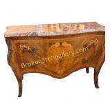 Pair French Louis XV Inlaid Marble Top Commode