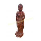 Large Carved Wood Standing Buddha Statue