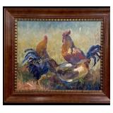 Roosters and Chicken in Yard, L. Smart