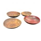 Collection of 4 Antique Wooden Nut  Bowls