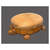 Leather & Carved Wood Turtle Ottoman