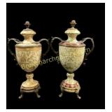 Pair Bronze Ormolu Lidded Urns
