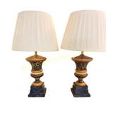 Pair of Greek Key Neoclassical Urn Table Lamps