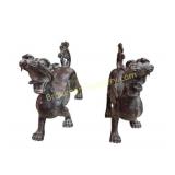 Pair Vintage Chinese Bronze Pixiu Foo Beasts