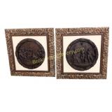 Pair of Antique Carved Wood Biblical Plaques