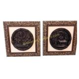 Pair of Antique Carved Wood Biblical Plaques