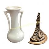 White Vase and Decorative Bookend Set