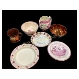 Pink and Copper Luster Table Articles