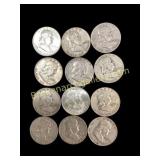 12 Ben Franklin Half Dollar Coins