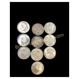 Ten JFK Silver Half Dollar Coins
