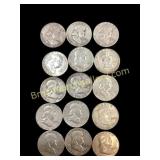 15 Ben Franklin Half Dollar Coins