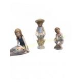 3 Lladro Porcelain Girl Figurines