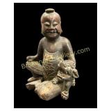 Japanese Carving Boy with Foo Dog