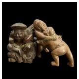 Two Japanese Wood Carved Figures